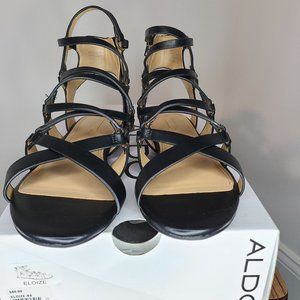 Brand New Womens Aldo Eloize Black Flat Strap Sandal Sz 7.5M